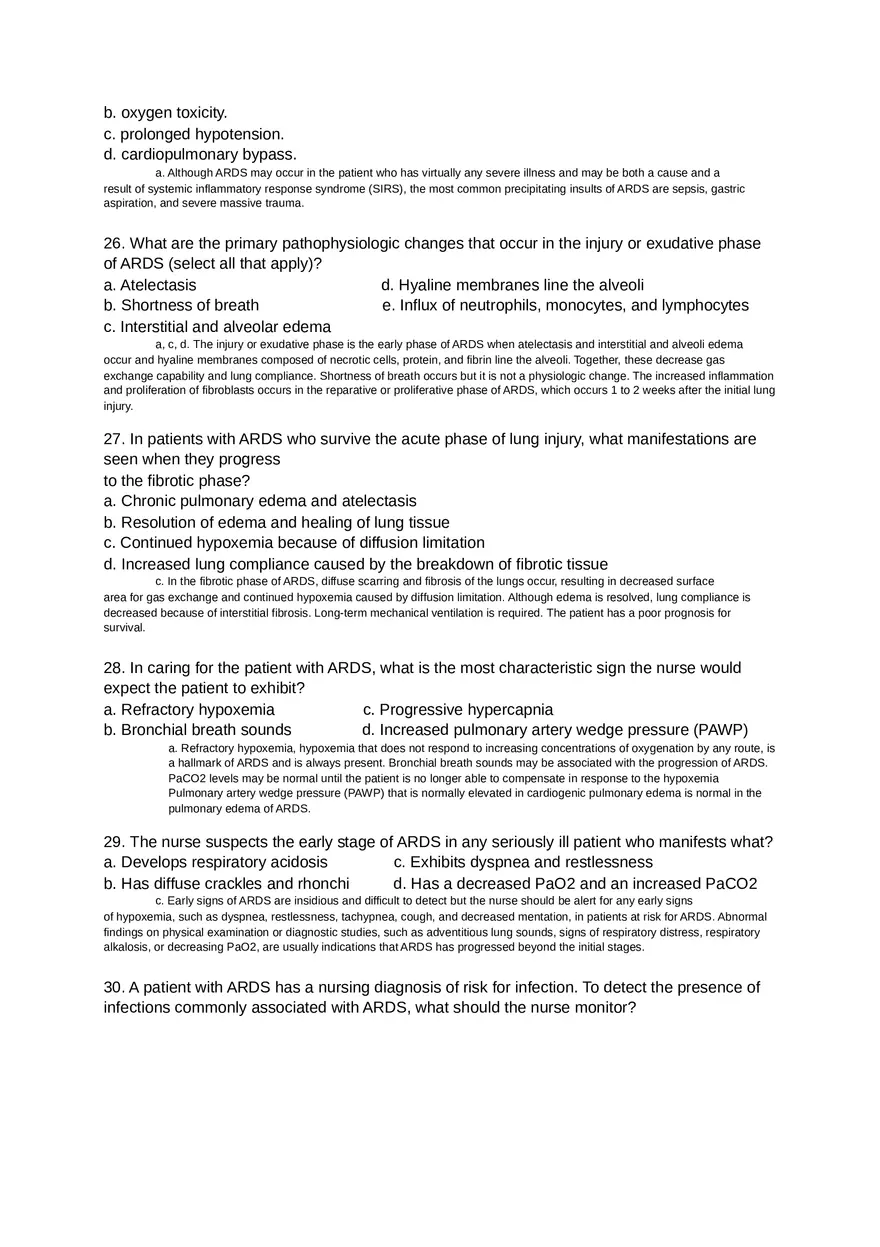 Acute Resp Distress Syndrome (ARDS) Answer Key Part 1 - Page 9