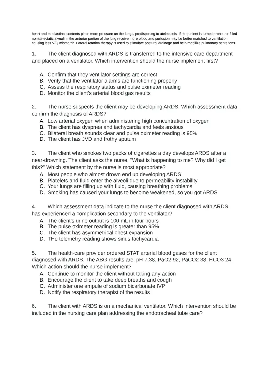 Acute Resp Distress Syndrome (ARDS) Answer Key Part 1 - Page 11