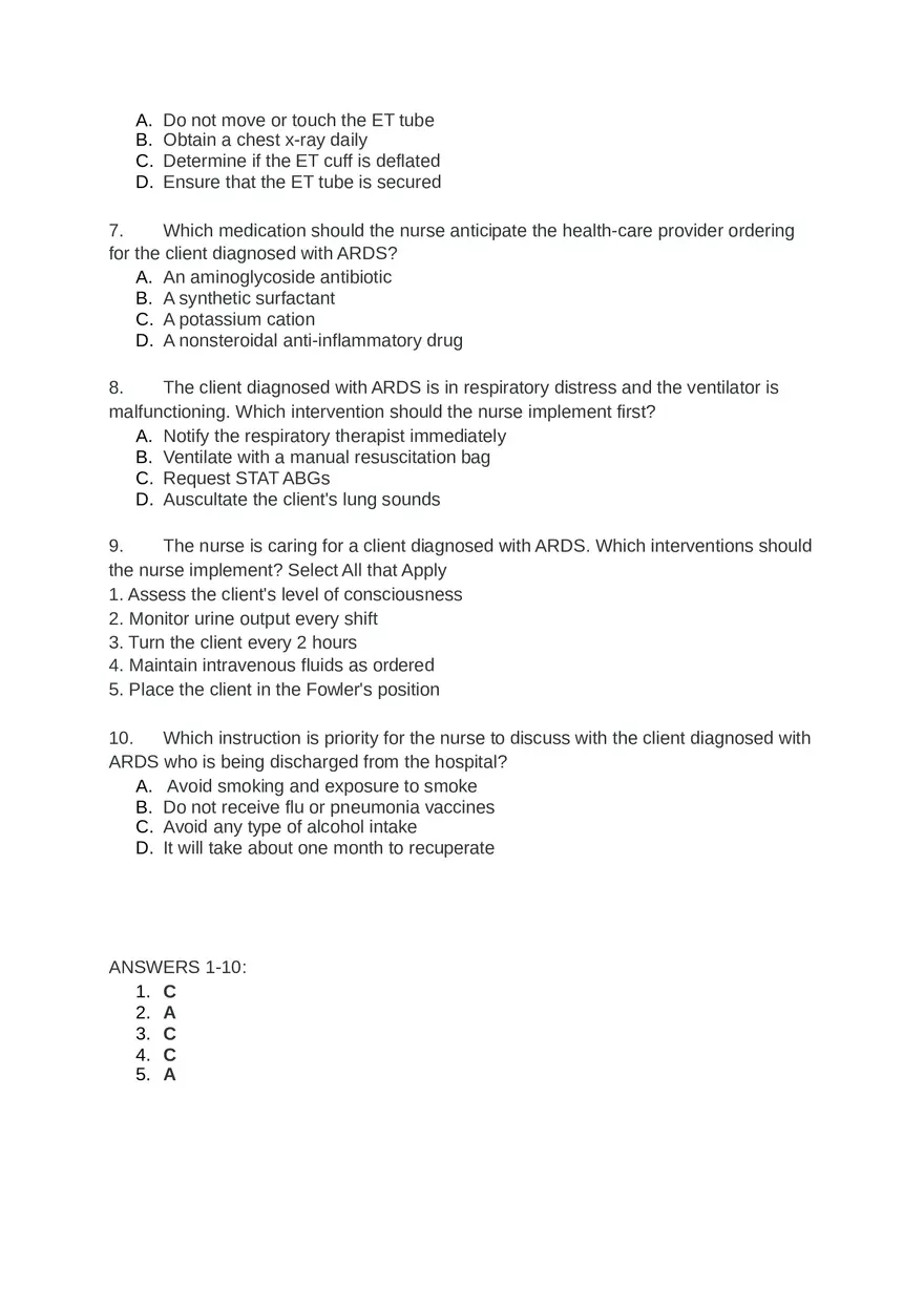 Acute Resp Distress Syndrome (ARDS) Answer Key Part 1 - Page 12