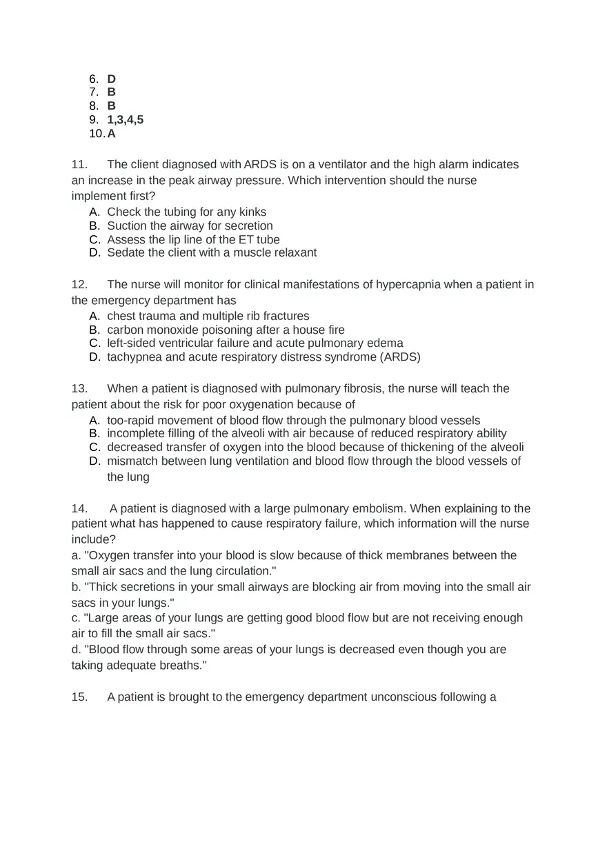 Acute Resp Distress Syndrome (ARDS) Answer Key Part 1 - Page 13