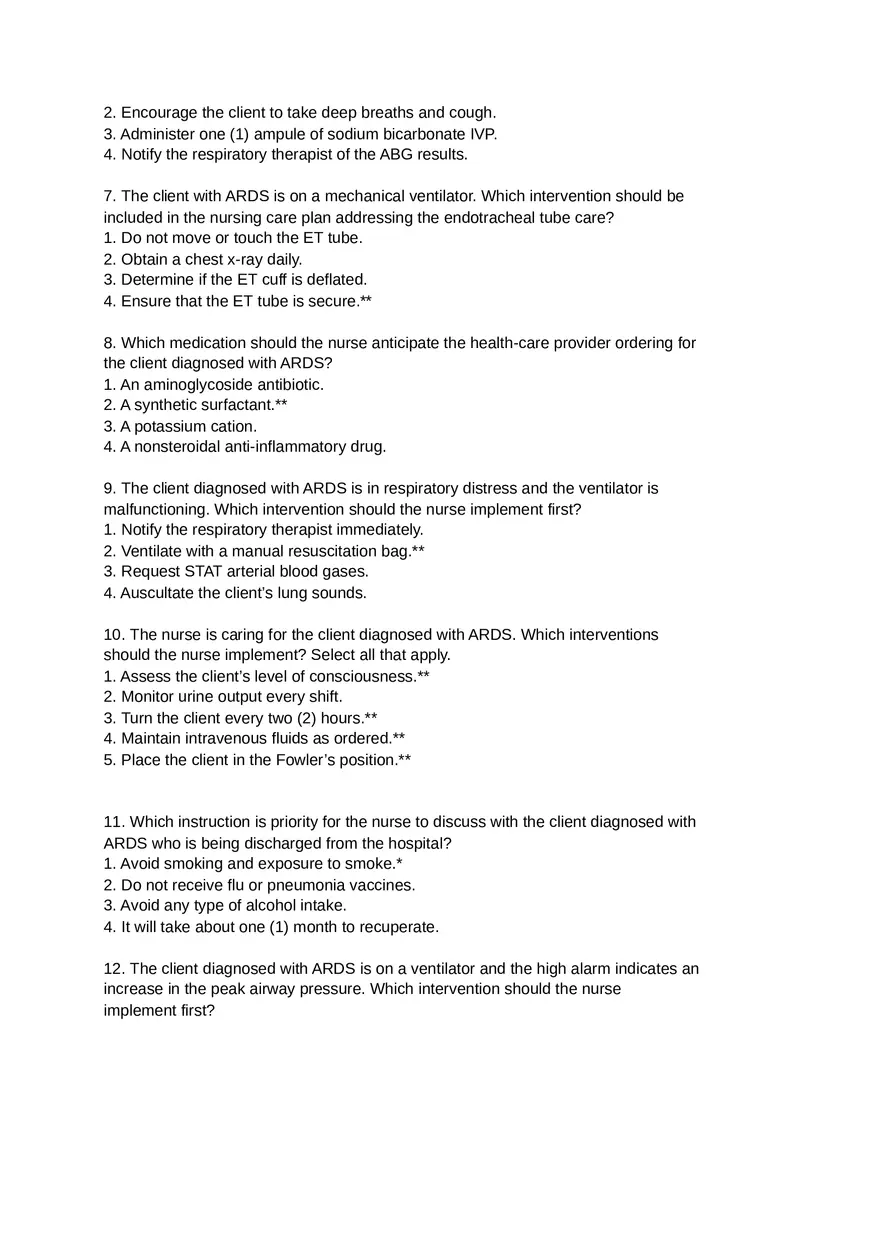 Acute Resp Distress Syndrome (ARDS) Answer Key Part 1 - Page 2