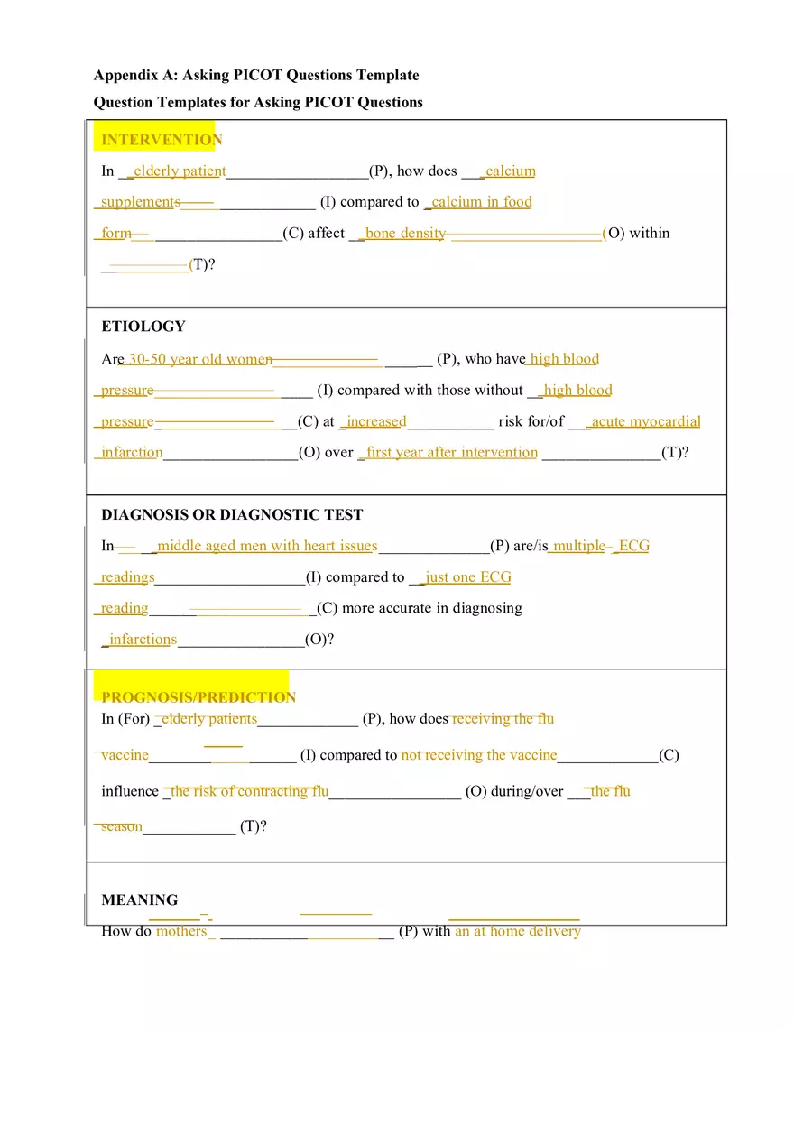 Assignment Asking PICOT Questions Template - Page 1