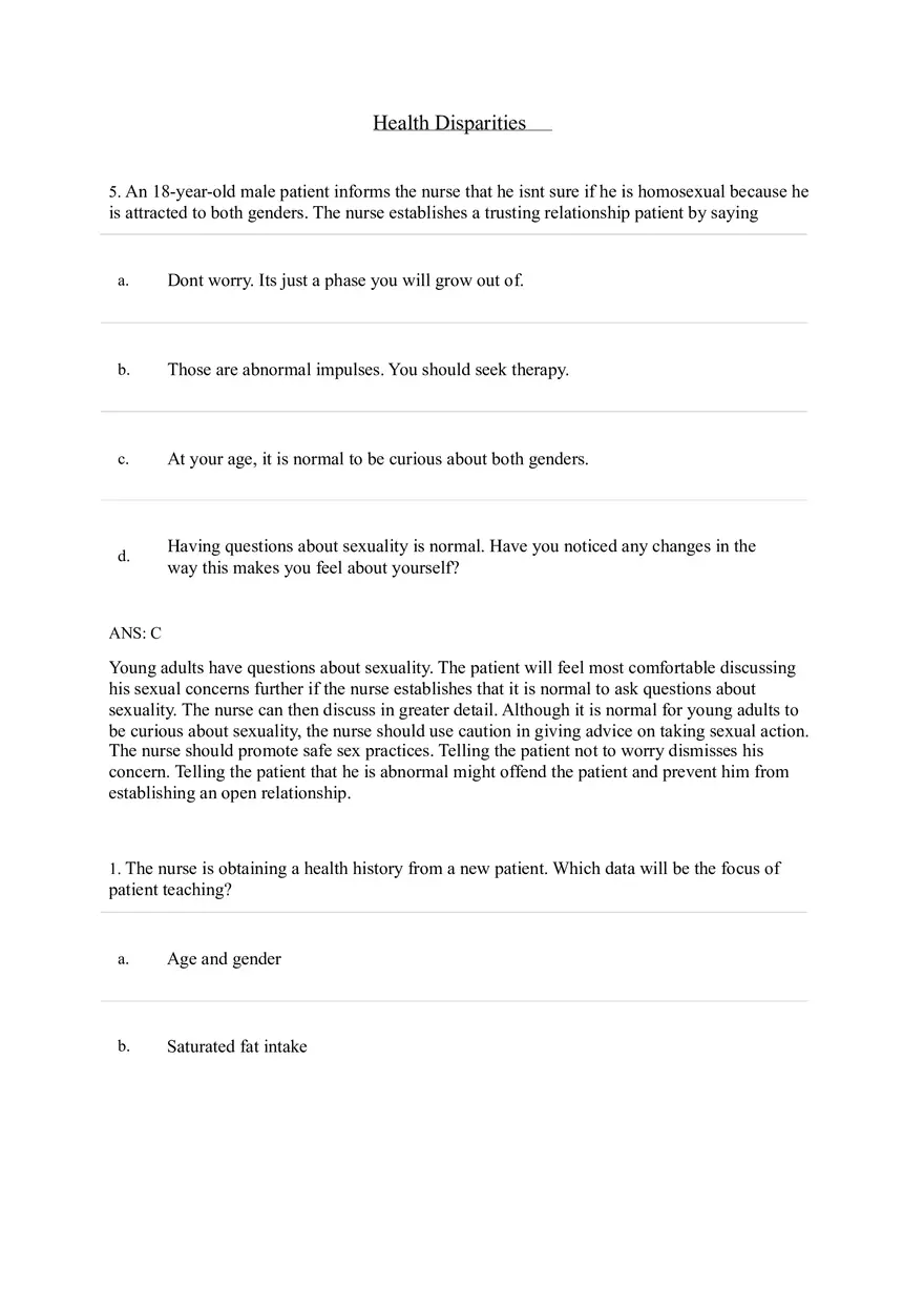 Health Disparities Answer Key Part 1 - Page 1