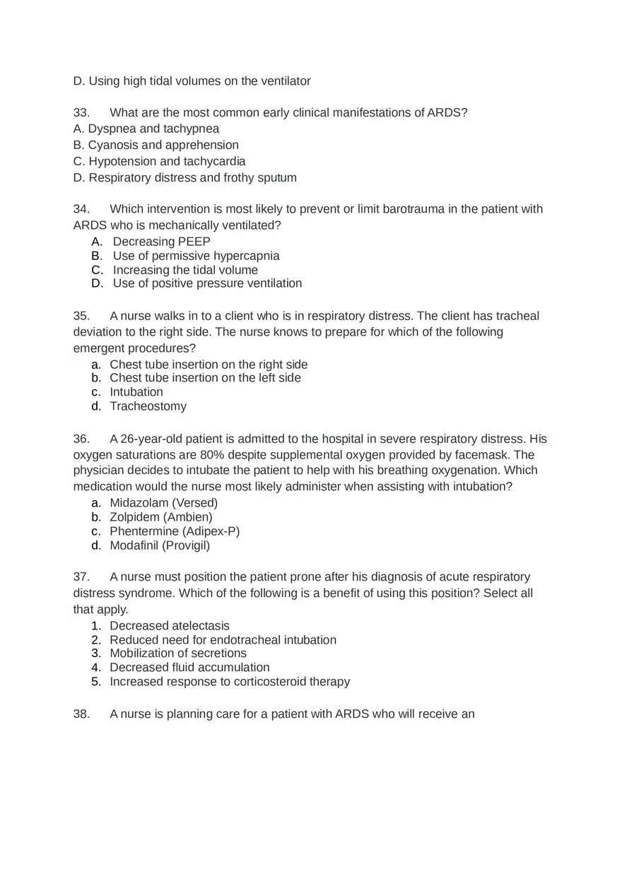 Acute Resp Distress Syndrome (ARDS) Answer Key Part 2 - Page 7