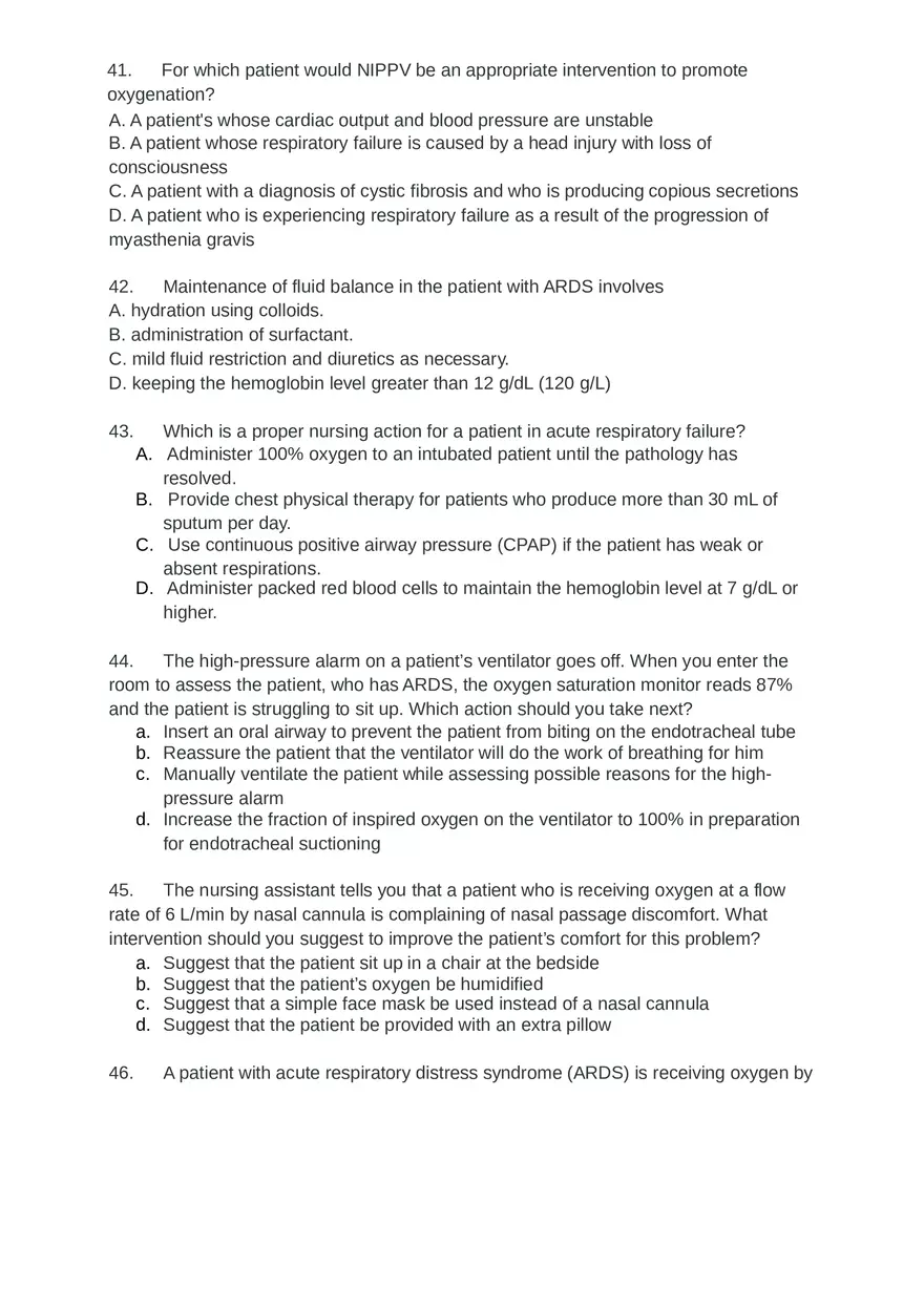 Acute Resp Distress Syndrome (ARDS) Answer Key Part 2 - Page 10