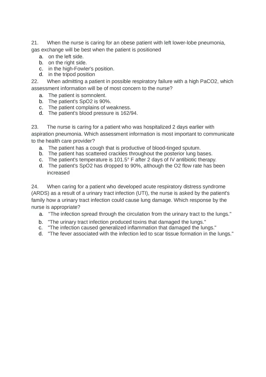 Acute Resp Distress Syndrome (ARDS) Answer Key Part 2 - Page 1