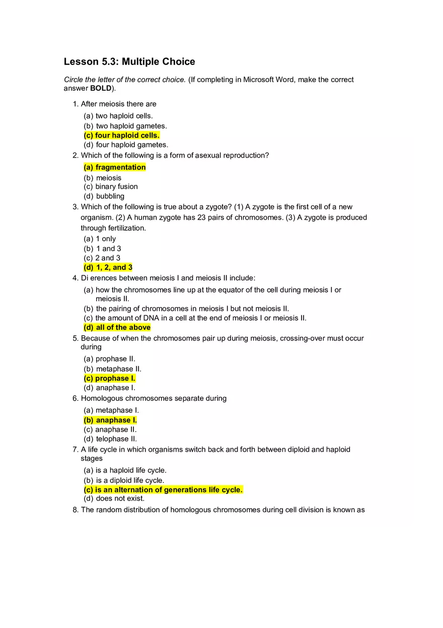 Cell Cycle Mitosis Meiosis Worksheet Answers - Page 11