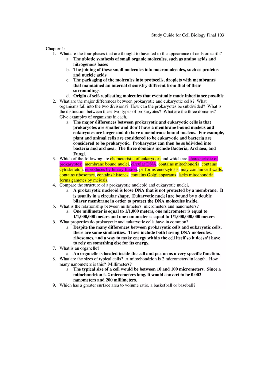 Study Guide for Cell Biology Final Part 9 - Page 1