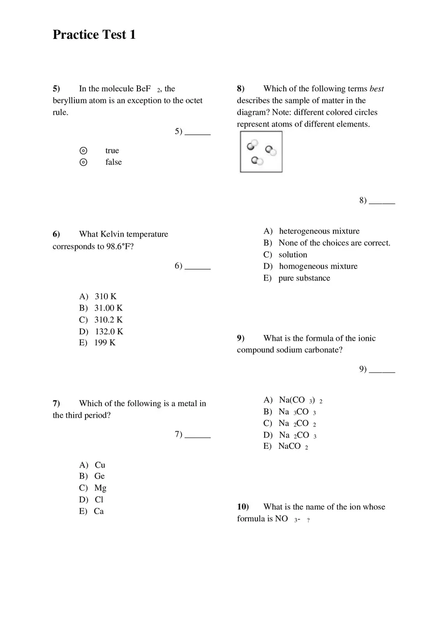 Introductory Chemistry Practice Test 1 With Answer Keys - Page 7