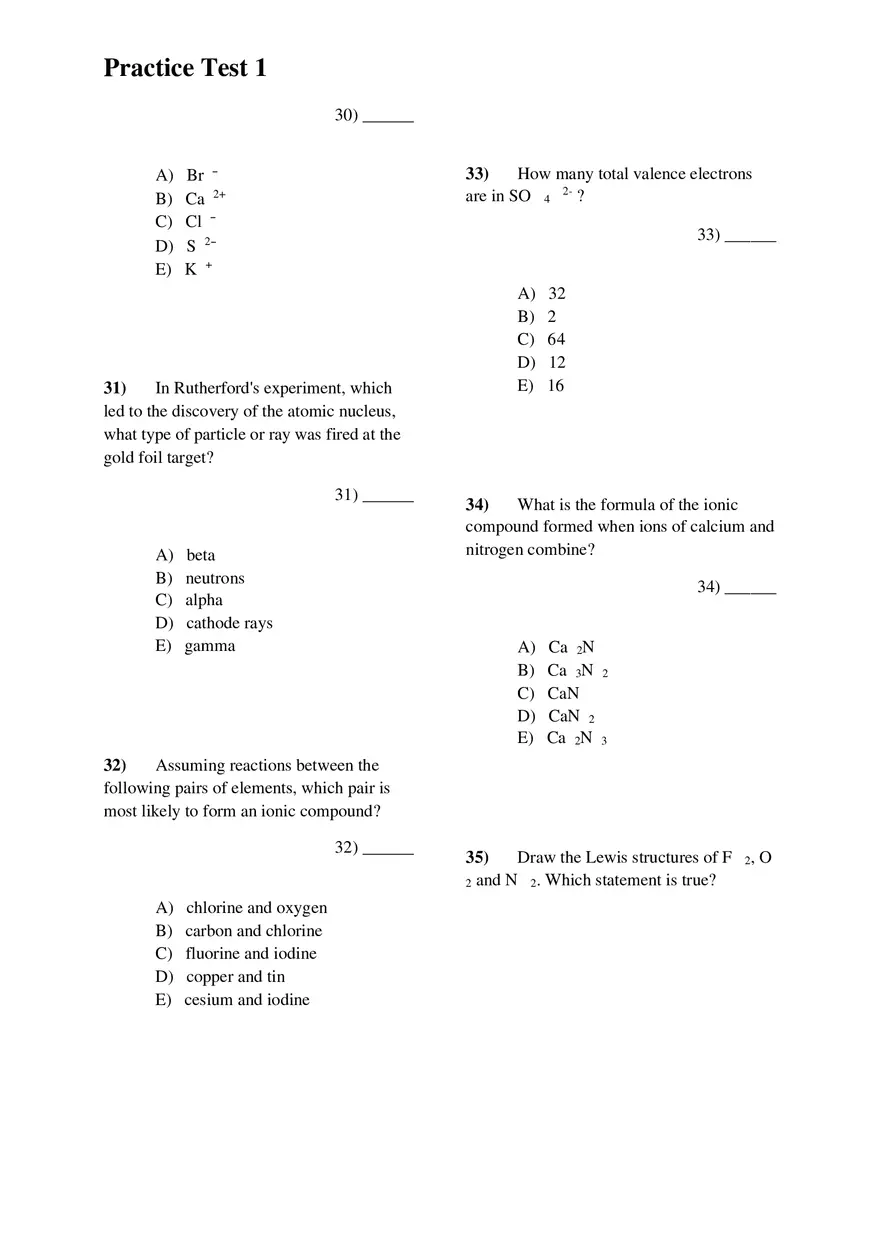 Introductory Chemistry Practice Test 1 With Answer Keys - Page 12