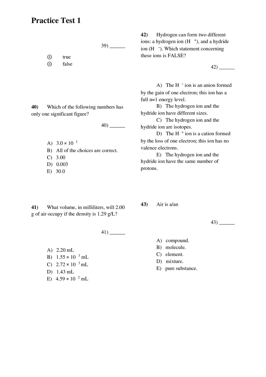 Introductory Chemistry Practice Test 1 With Answer Keys - Page 3