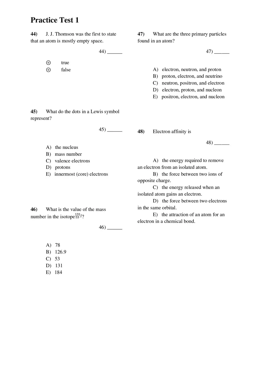 Introductory Chemistry Practice Test 1 With Answer Keys - Page 4