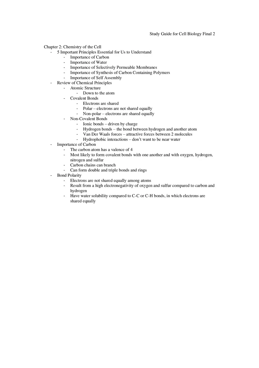Study Guide for Cell Biology Final Part 1 - Page 2