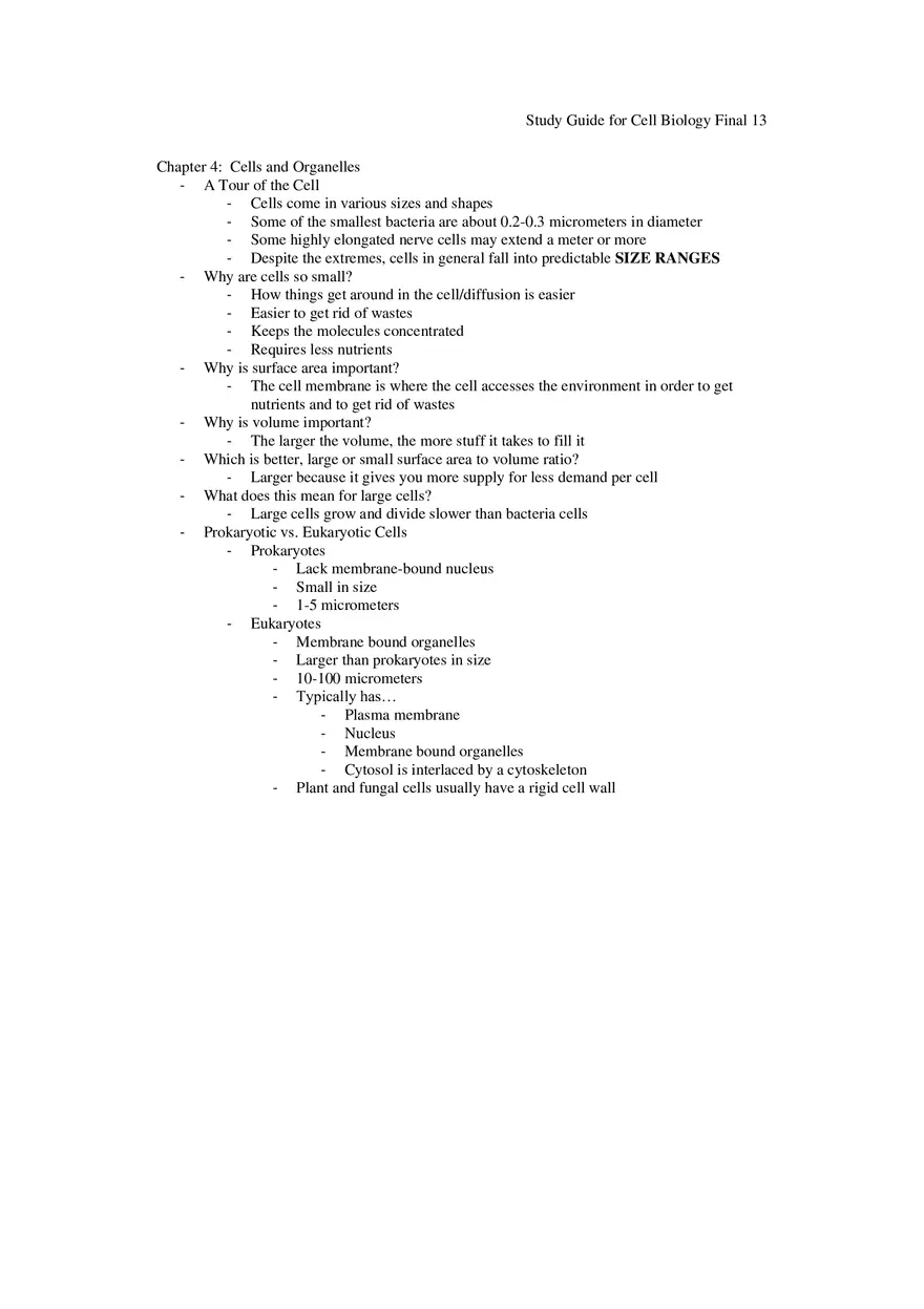 Study Guide for Cell Biology Final Part 2 - Page 1