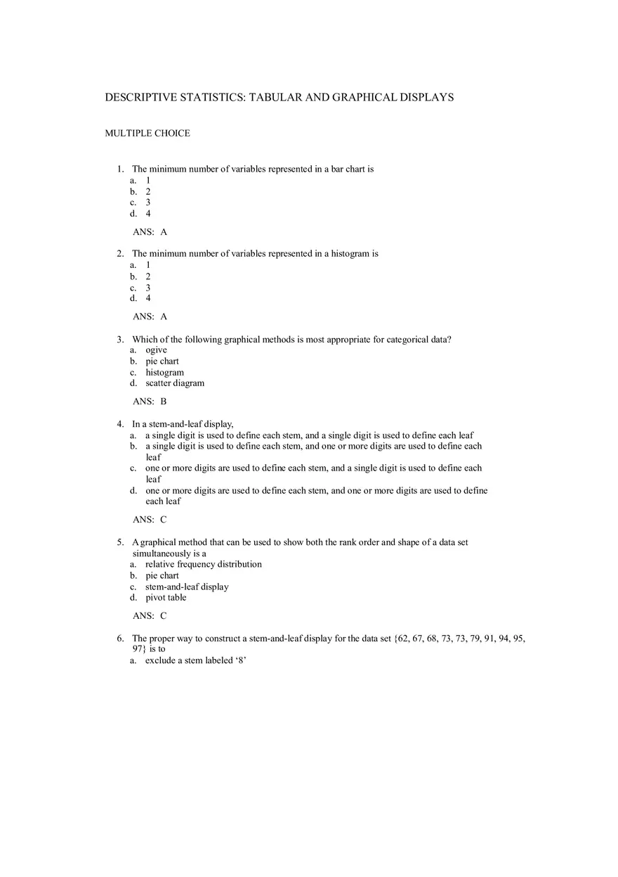 Descriptive Statistics - Tabular and Graphical Displays Chapter 2 Answers 1 - Page 1
