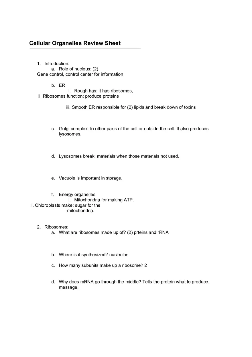 Bozeman Cellular Organelles Answer Key - Page 1