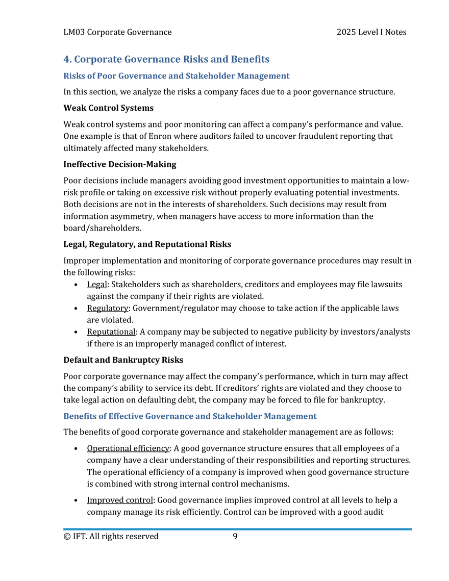 LM03 Corporate Governance - Conflicts, Mechanisms, Risks, and Benefits - Page 10