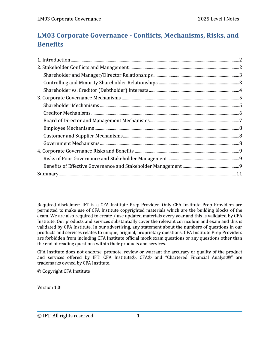 LM03 Corporate Governance - Conflicts, Mechanisms, Risks, and Benefits - Page 1