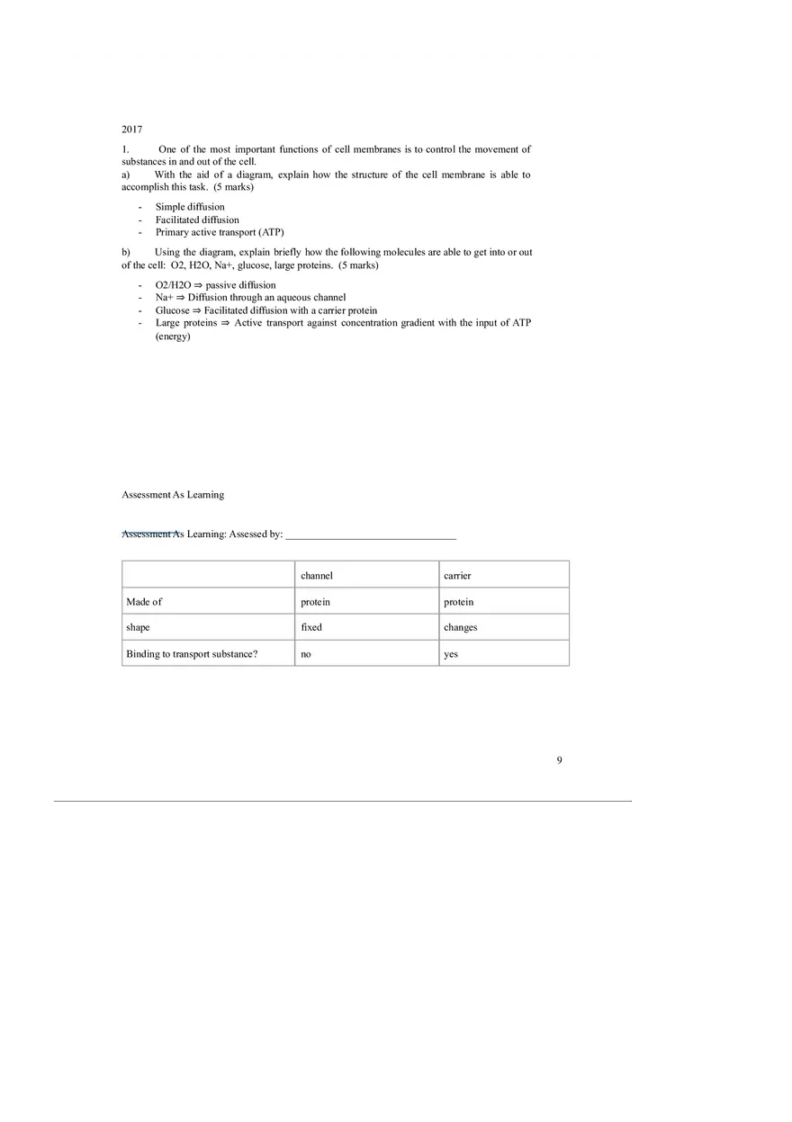Membrane Structure and Transport Worksheet with Answers - Page 10