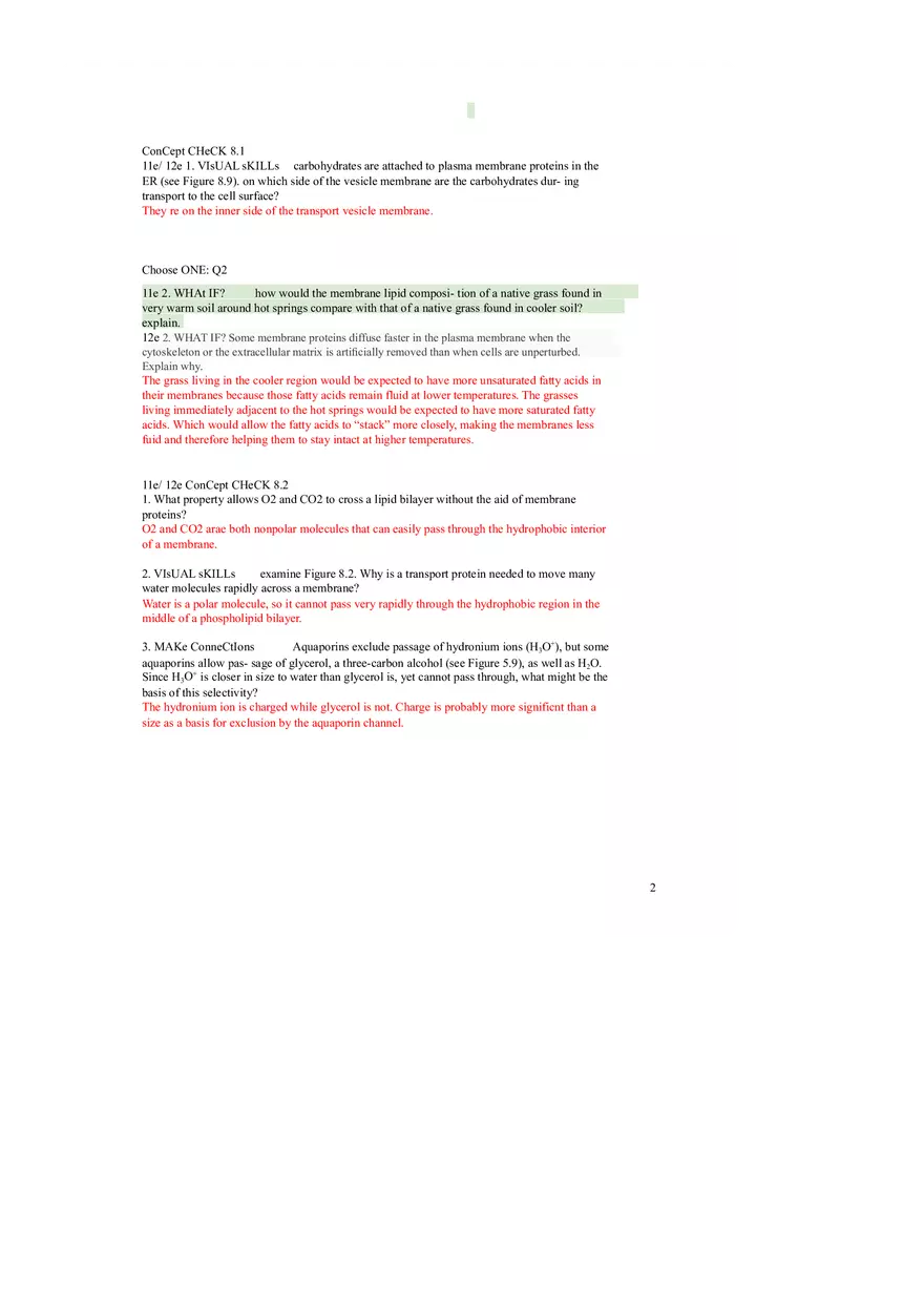 Membrane Structure and Transport Worksheet with Answers - Page 2