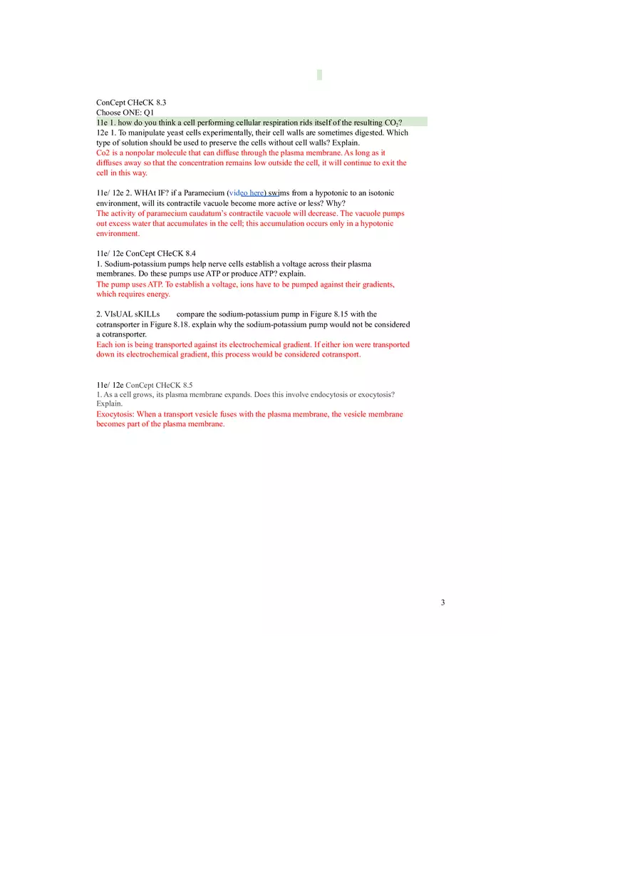 Membrane Structure and Transport Worksheet with Answers - Page 4