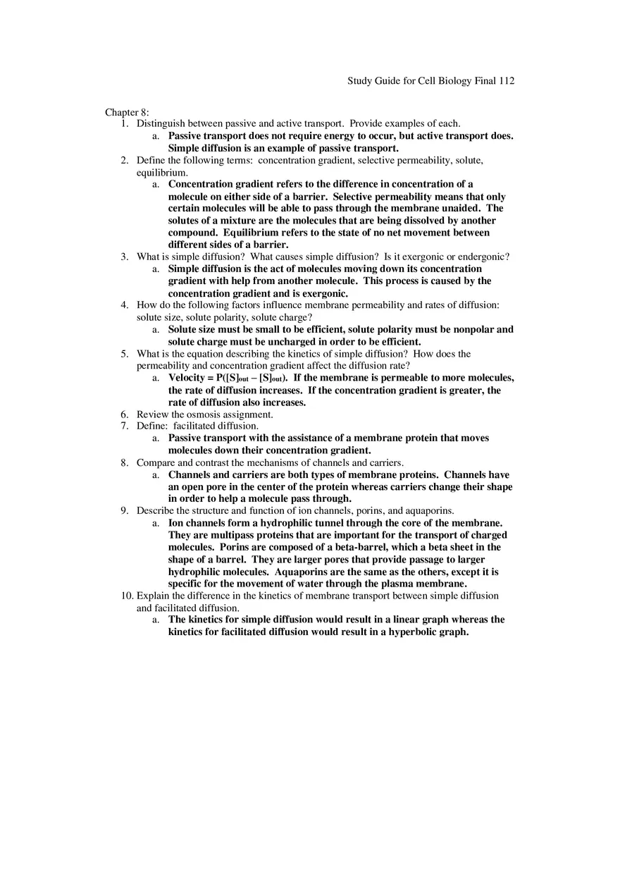 Study Guide for Cell Biology Final Part 10 - Page 1