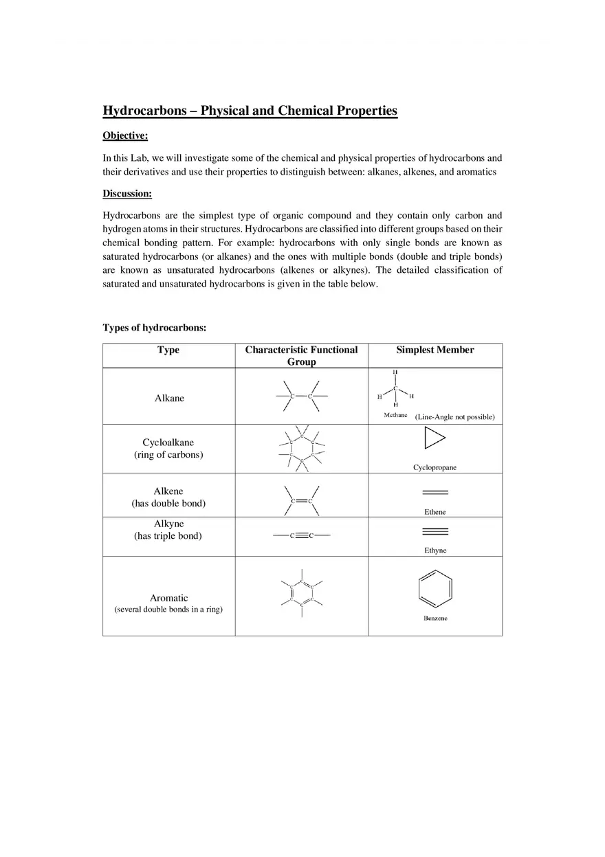 Lab 6 Hydrocarbons Review Key Work and Answers - Page 1