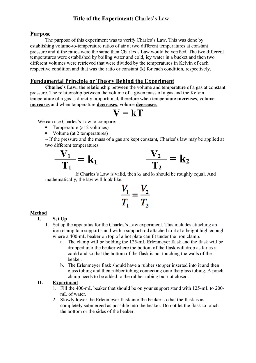 Charles’s Law Lab Report - Page 1