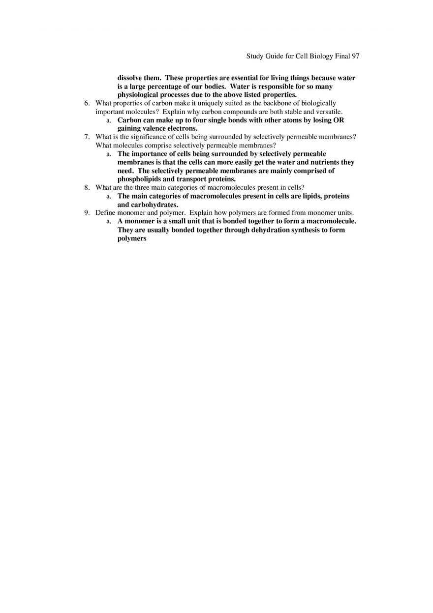 Study Guide for Cell Biology Final Part 8 - Page 11