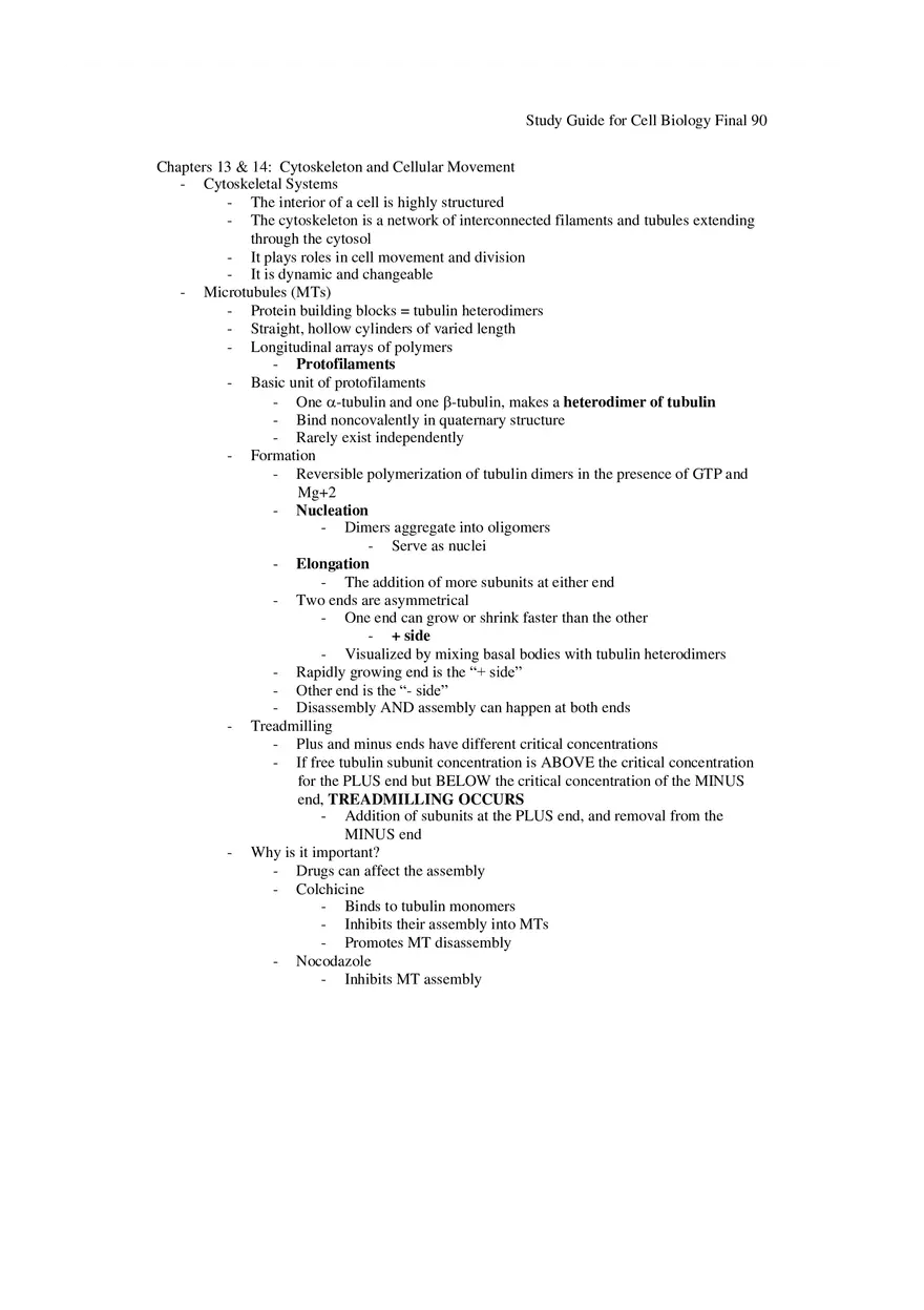 Study Guide for Cell Biology Final Part 8 - Page 1