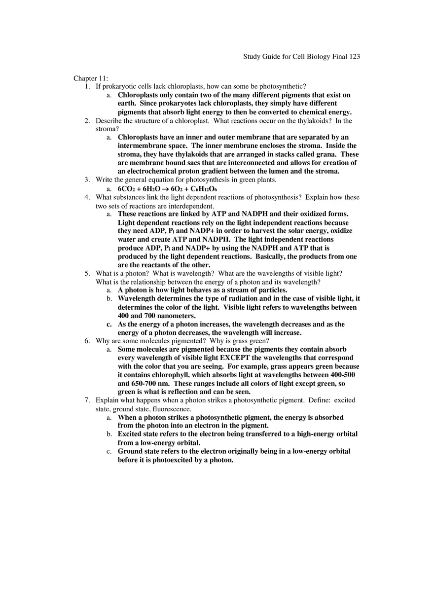 Study Guide for Cell Biology Final Part 11 - Page 1