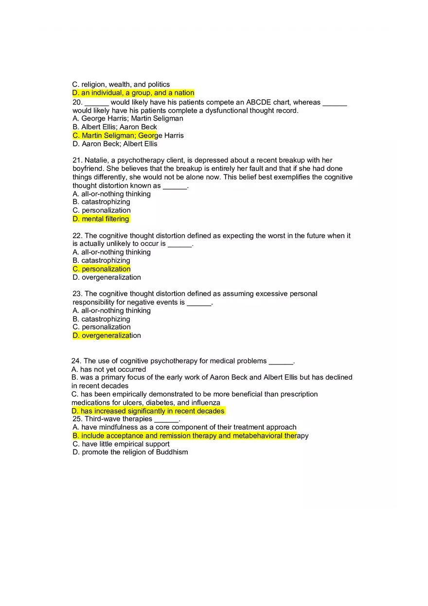 Cognitive Psychotherapy and Mindfulness-Based Therapies - Review Questions - Page 4