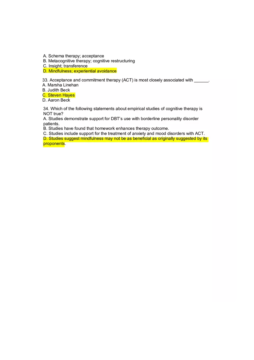 Cognitive Psychotherapy and Mindfulness-Based Therapies - Review Questions - Page 6