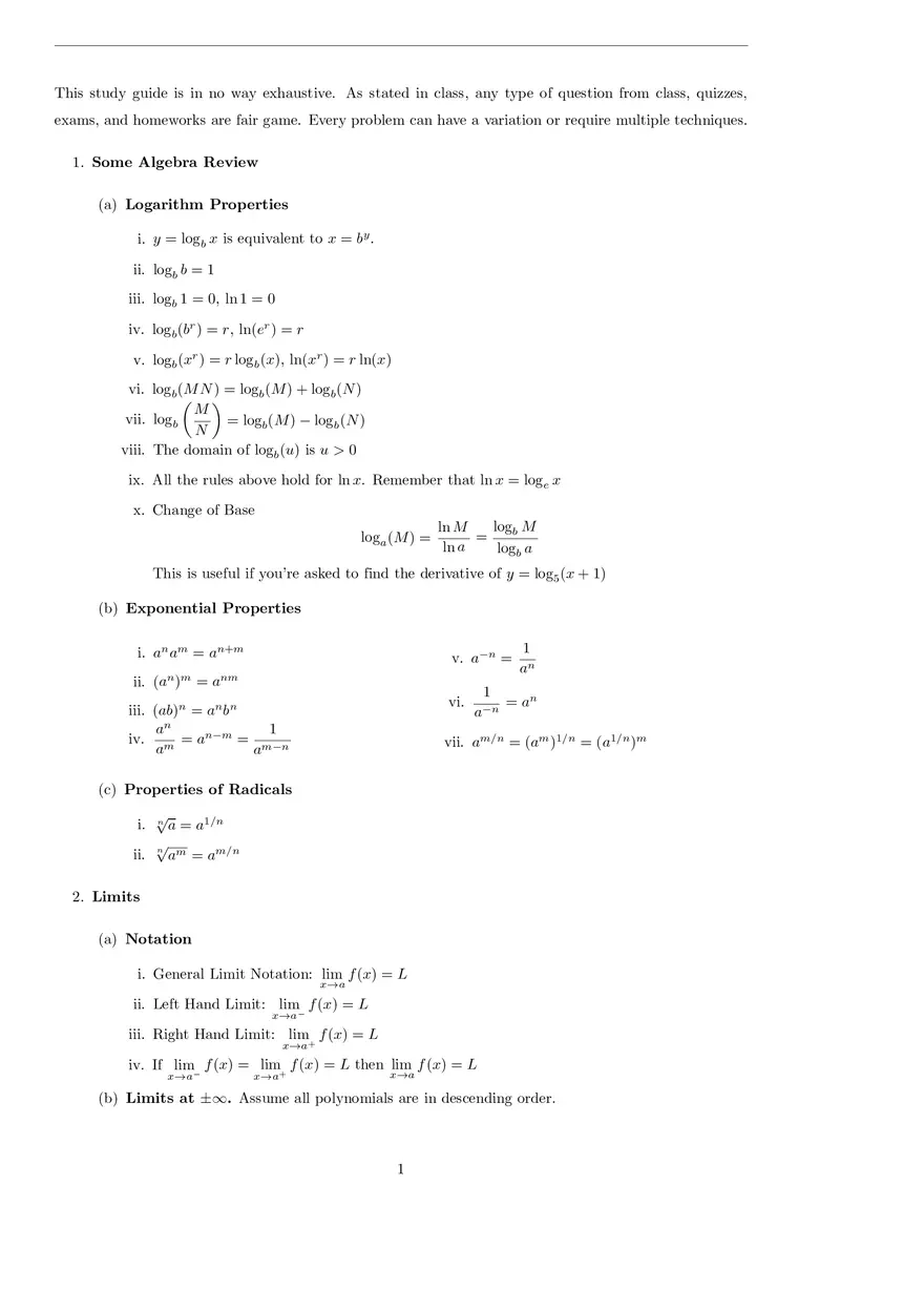 Math - Some Algebra Review - Page 1