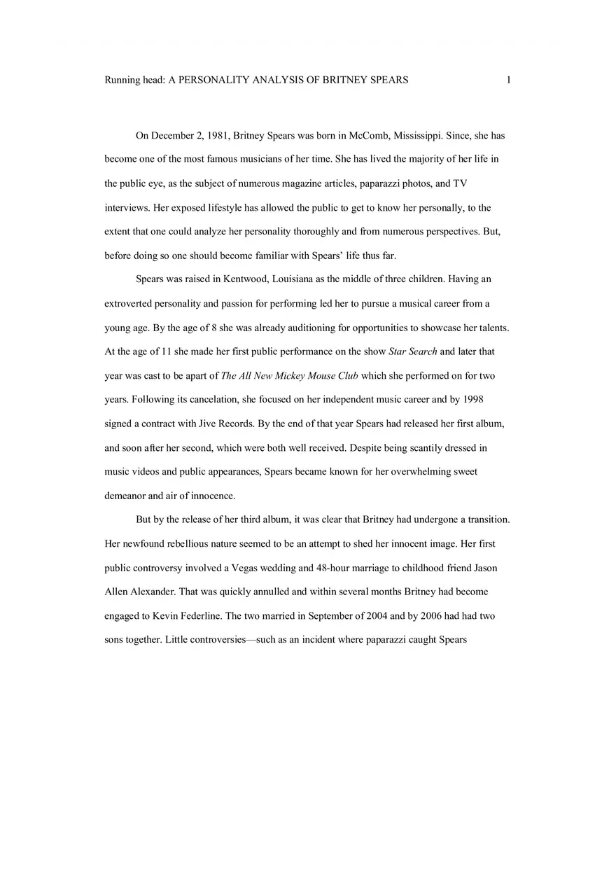 A Personality Analysis of Britney Spears - Page 1