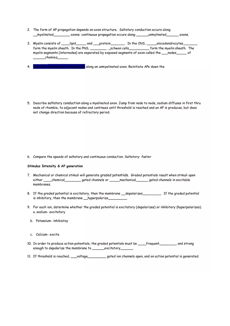 Production of Action Potentials Worksheet - Page 2