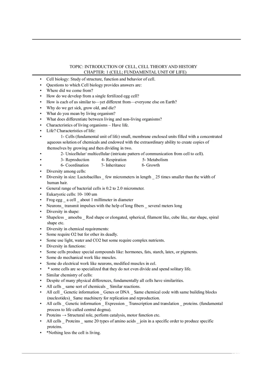 Introduction of Cell, Cell Theory and History Chapter 1 - Page 1