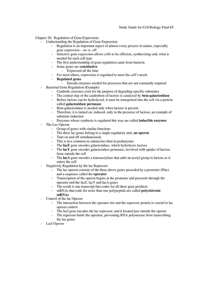 Study Guide for Cell Biology Final Part 6 - Page 1