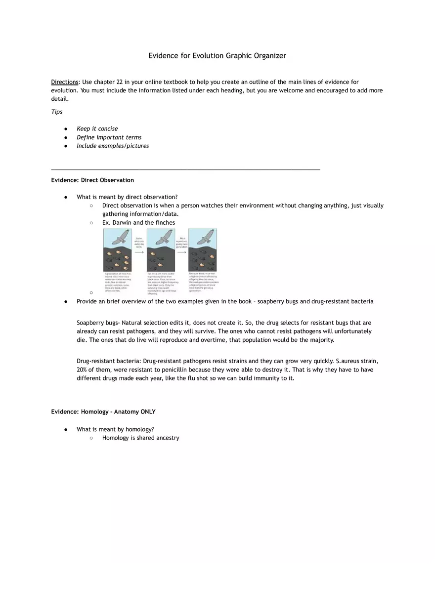 Evidence for Evolution Graphic Organizer - Page 1