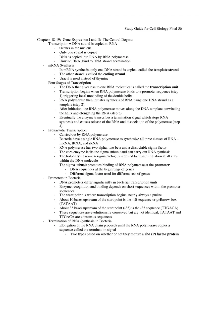 Study Guide for Cell Biology Final Part 5 - Page 10