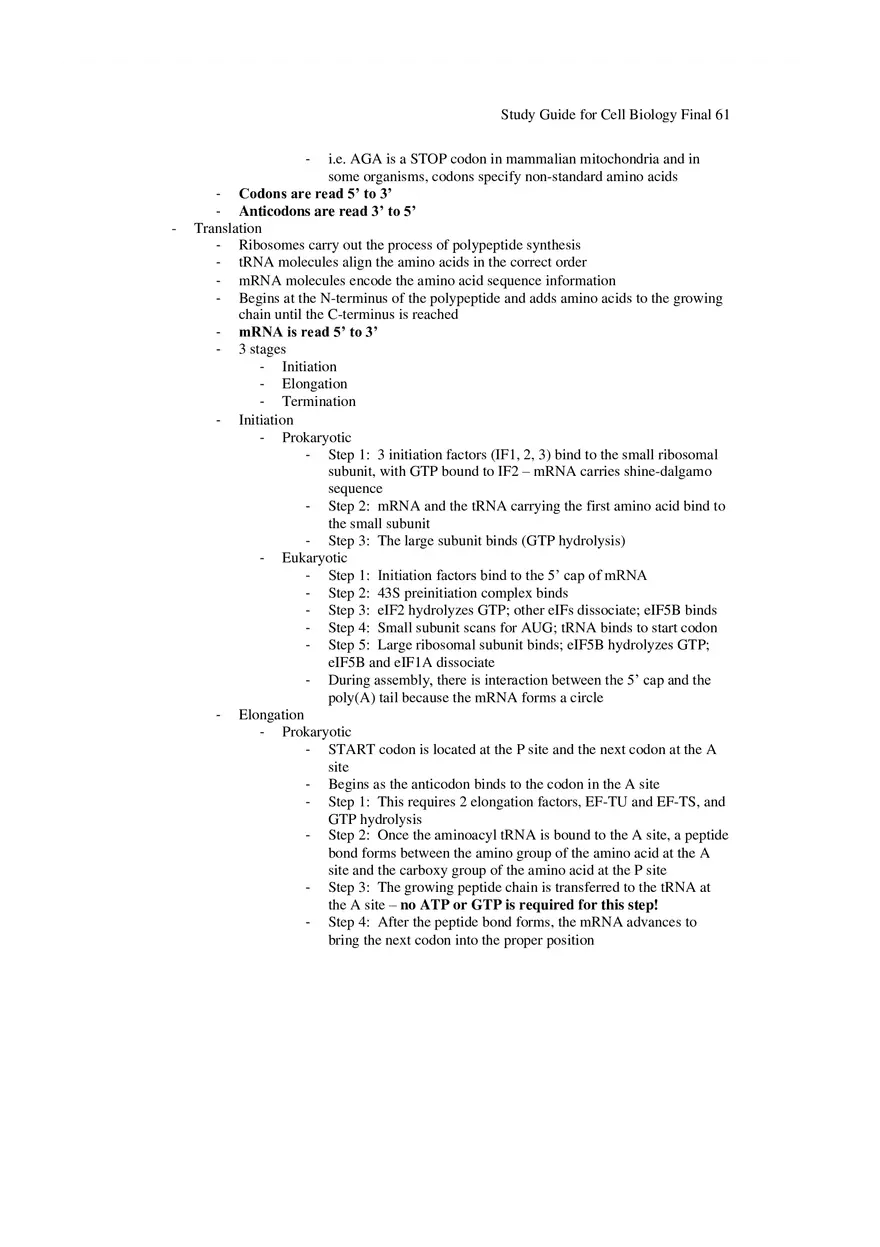Study Guide for Cell Biology Final Part 5 - Page 3