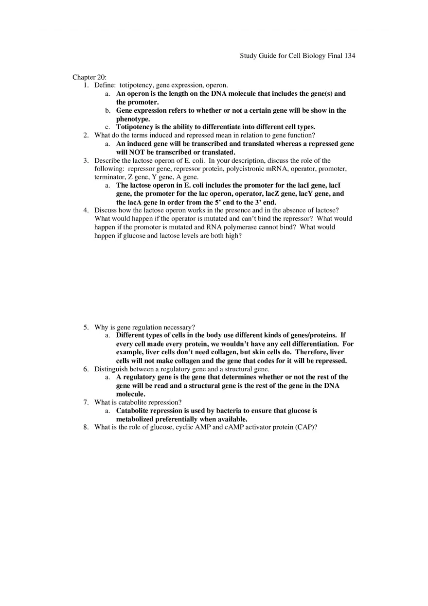 Study Guide for Cell Biology Final Part 12 - Page 1