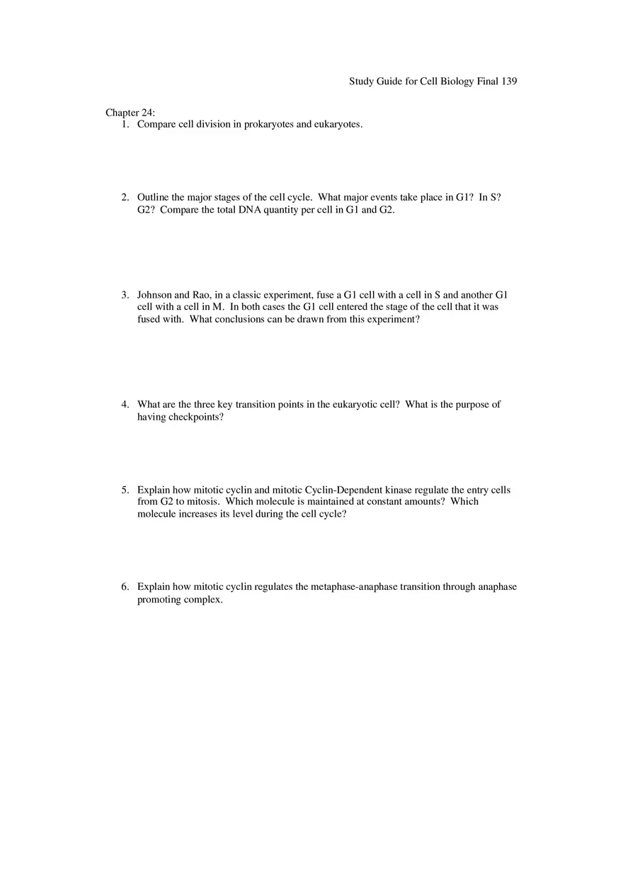 Study Guide for Cell Biology Final Part 12 - Page 6