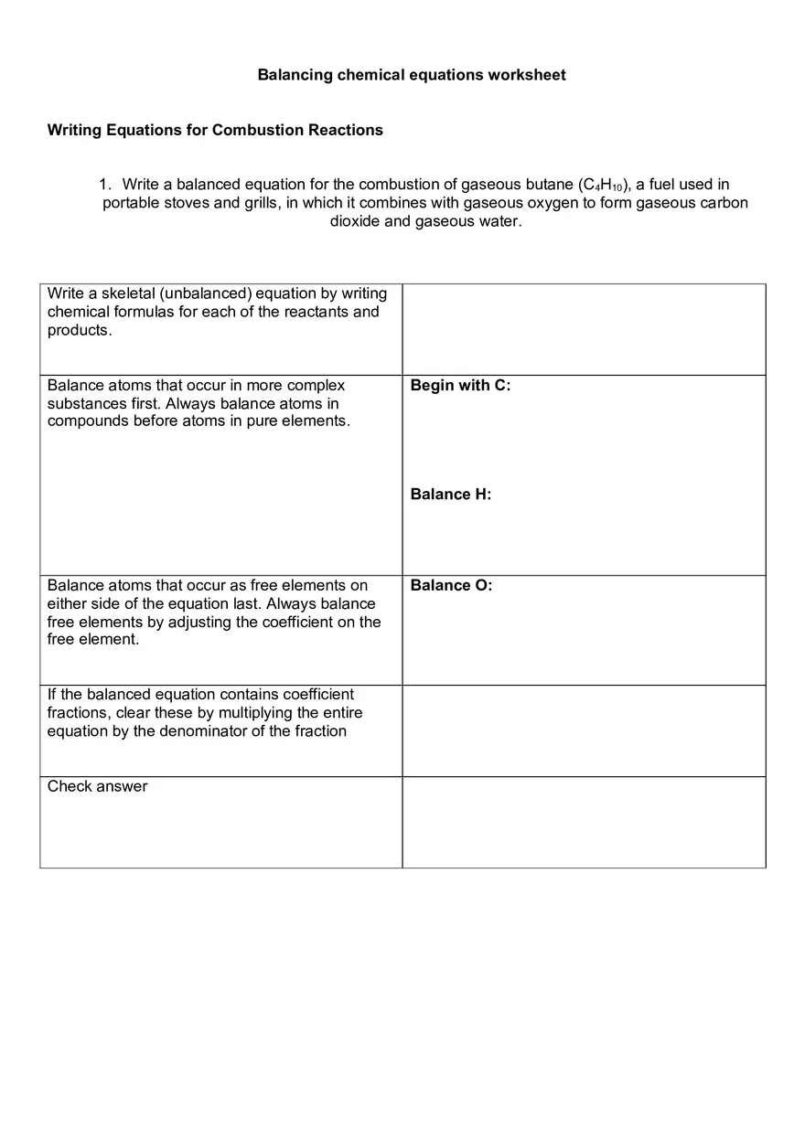 Balancing Chemical Equation Practice - Page 1