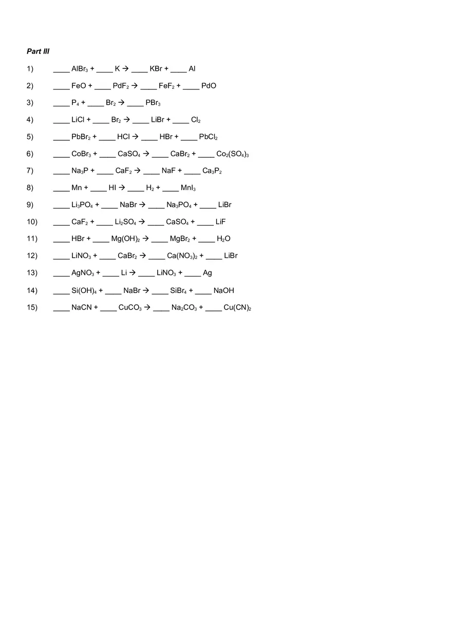 Balancing Chemical Equation Practice - Page 4