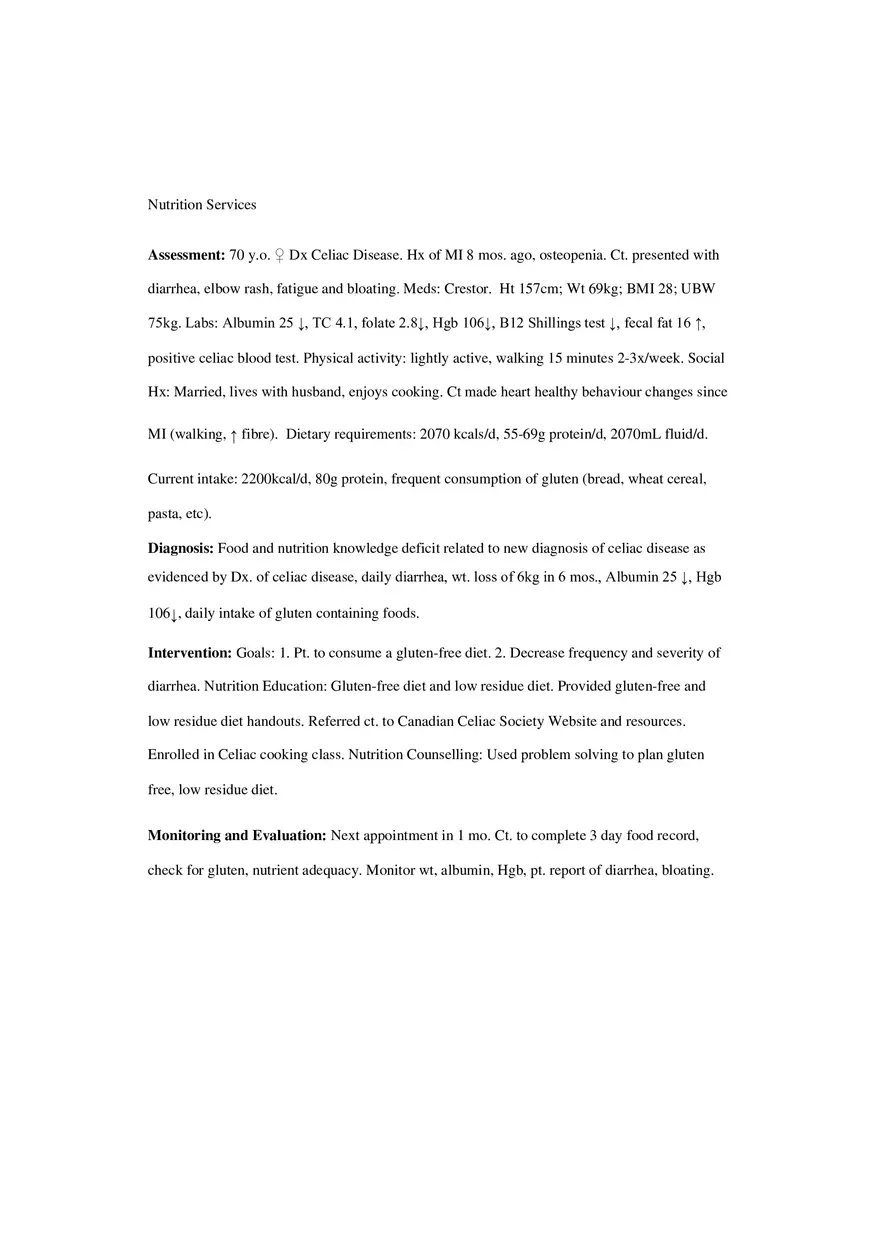 Nutrition Services - Adime Chart Note Example - Page 1