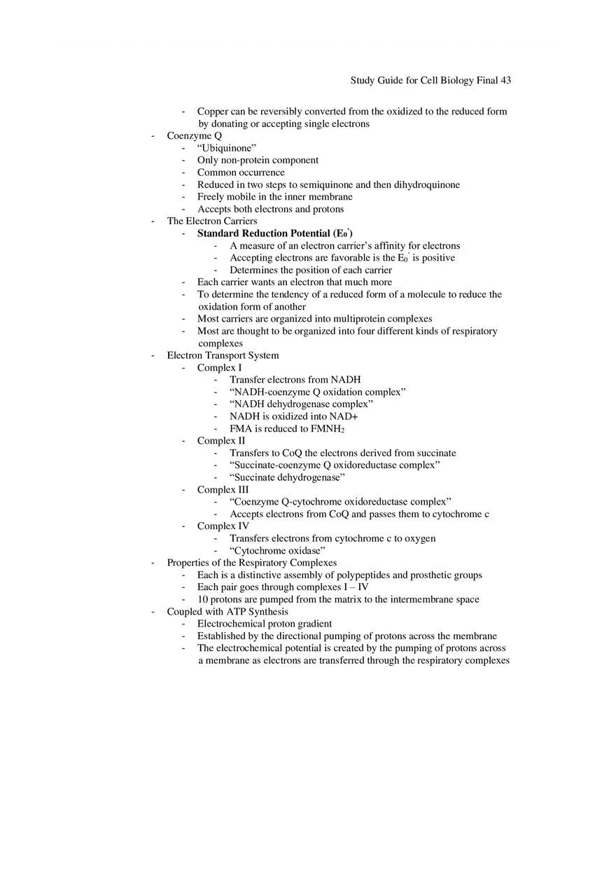 Study Guide for Cell Biology Final Part 4 - Page 5