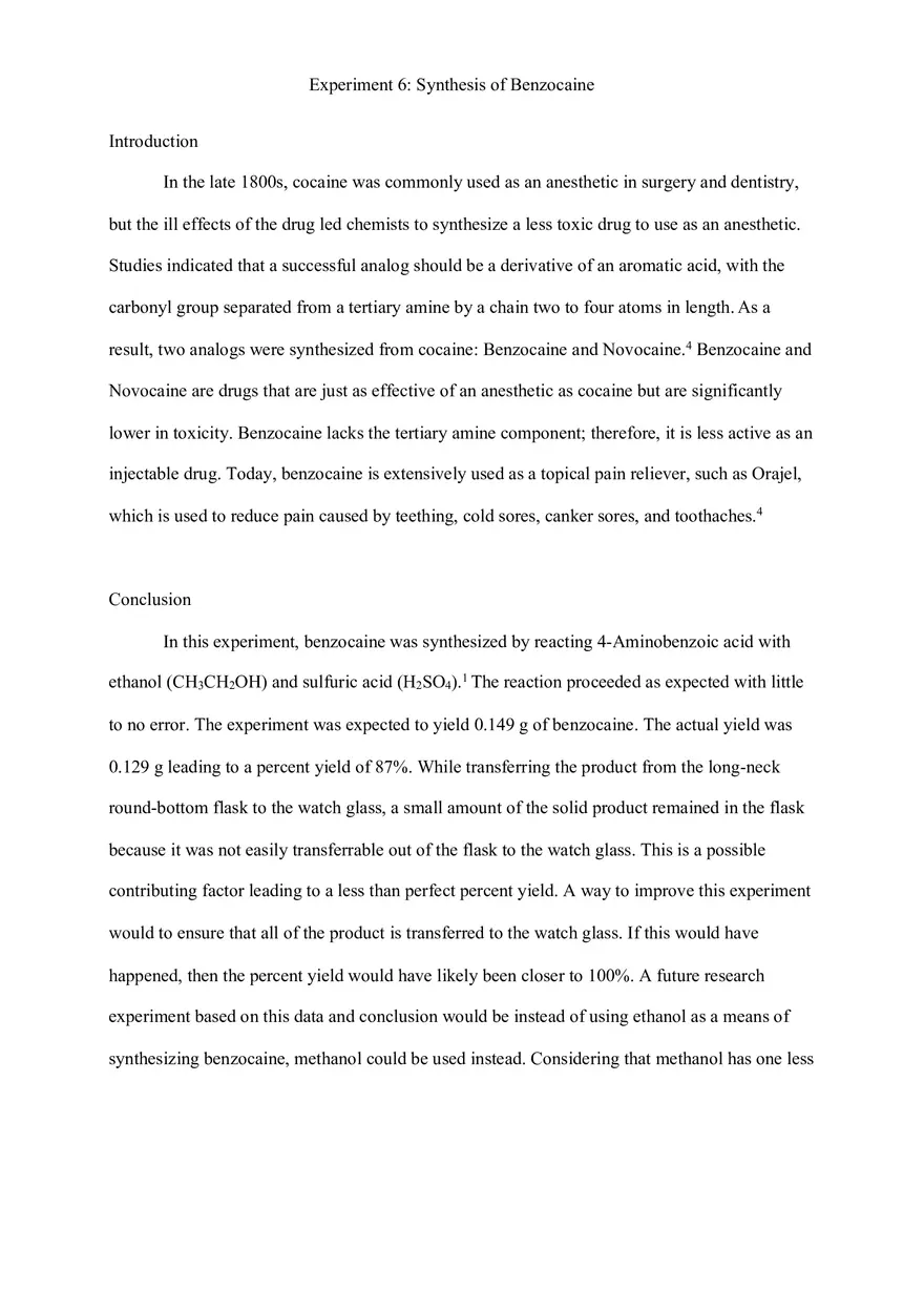 Benzocaine Lab Report - Page 1