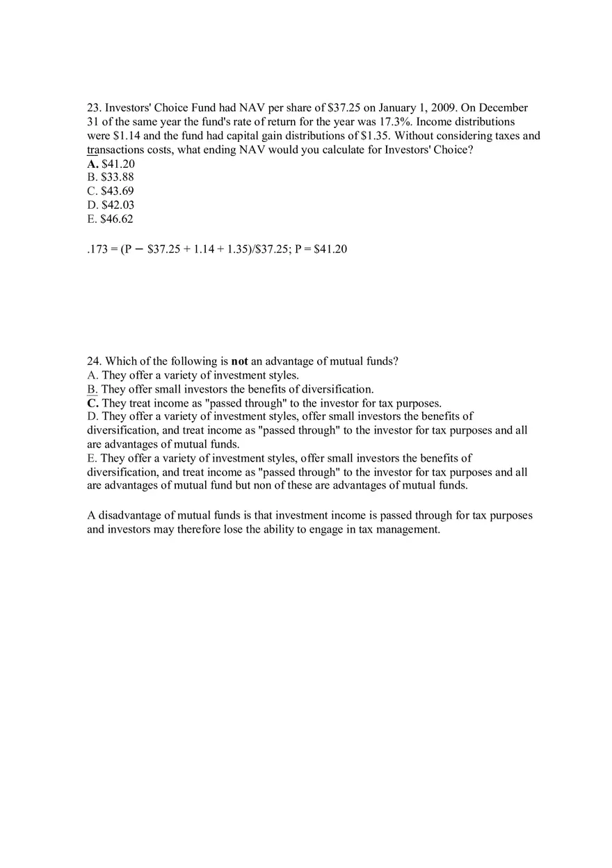 Mutual Funds and Other Investment Companies Answer Key Part 2 - Page 2