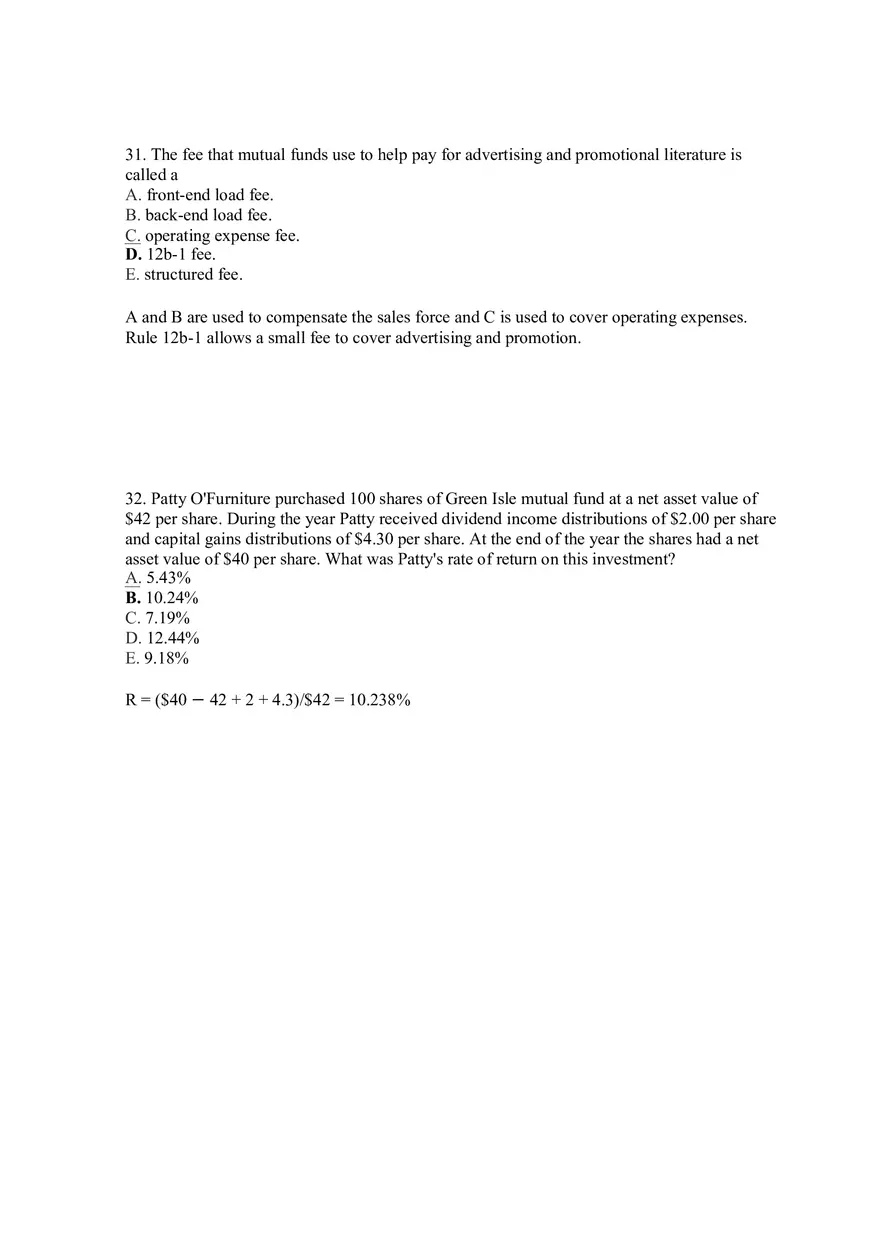 Mutual Funds and Other Investment Companies Answer Key Part 2 - Page 6